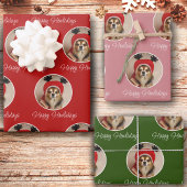 Happy Howlidays Red Green Pink Dog Pet Foto Inpakpapier Vel