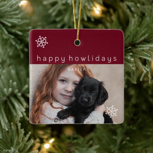 Happy Howlidays Red Photo Dog Keramisch Ornament (Boom)