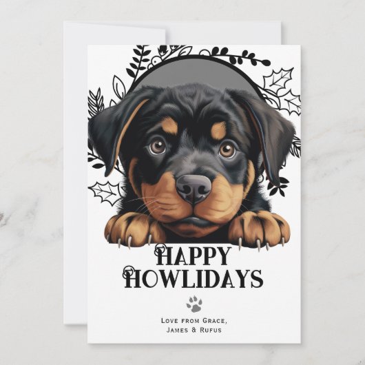 Happy Howlidays Rottweiler Dog Kerstmis Feestdagenkaart (Voorkant)
