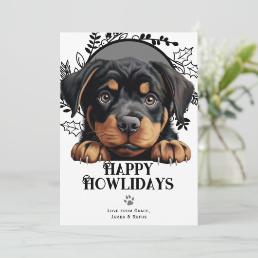 Happy Howlidays Rottweiler Dog Kerstmis Feestdagenkaart (Staand voorkant)