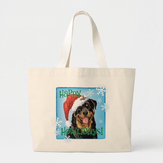Happy Howlidays Rottweiler Grote Tote Bag (Voorkant)