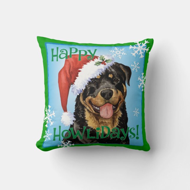 Happy Howlidays Rottweiler Kussen (Voorkant)