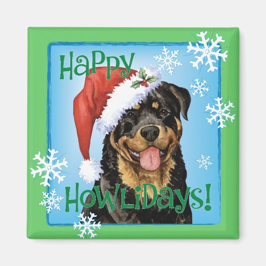 Happy Howlidays Rottweiler Magneet (Voorkant)