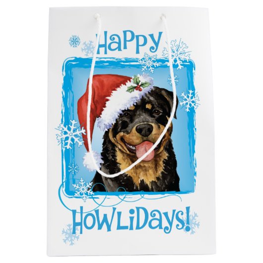 Happy Howlidays Rottweiler Medium Cadeauzakje (Voorkant)