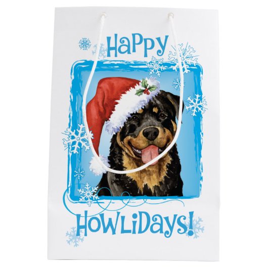 Happy Howlidays Rottweiler Medium Cadeauzakje (Achterkant)