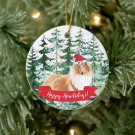 Happy Howlidays Rough Collie Dog Kerstmense Keramisch Ornament