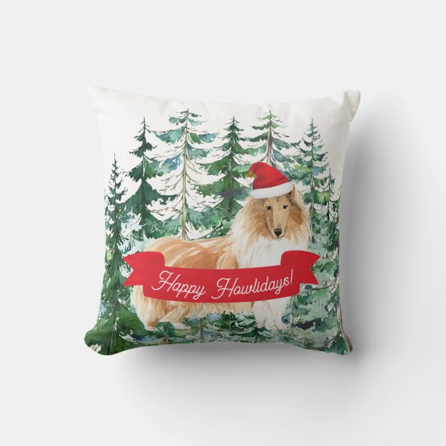 Happy Howlidays Rough Collie Dog Kerstmis Kussen (Voorkant)