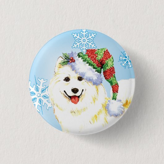 Happy Howlidays Samoyed Ronde Button 3,2 Cm (Voorkant)