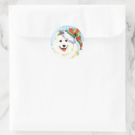 Happy Howlidays Samoyed Ronde Sticker (Tas)