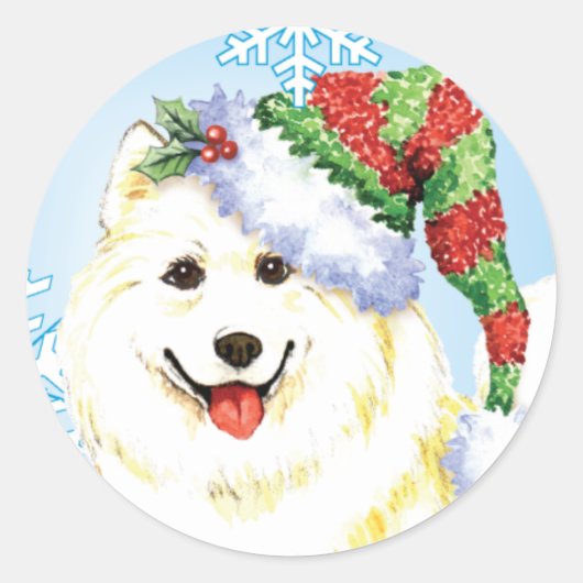 Happy Howlidays Samoyed Ronde Sticker (Voorkant)