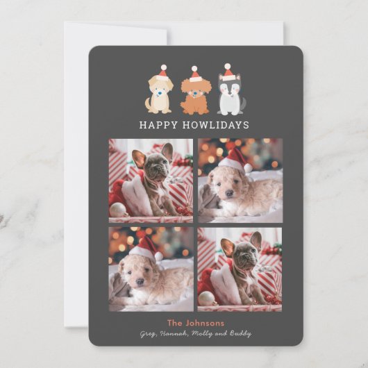 Happy Howlidays Santa Puppies Cream 4 Foto's Grey Feestdagenkaart (Voorkant)