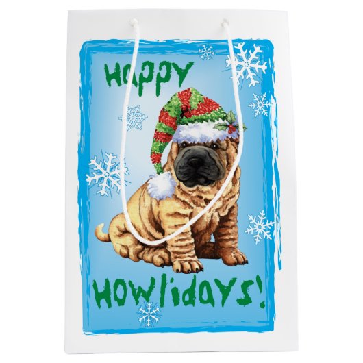 Happy Howlidays Shar-Pei Medium Cadeauzakje (Voorkant)