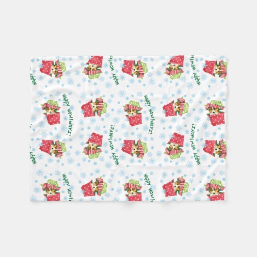 Happy Howlidays Sheltie Fleece Deken (Voorkant (Horizontaal))