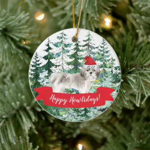 Happy Howlidays Shih tzu Dog kerstversiering Keramisch Ornament