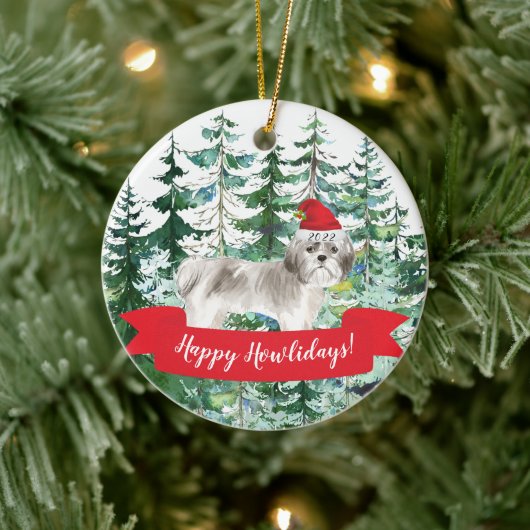 Happy Howlidays Shih tzu Dog kerstversiering Keramisch Ornament (Boom)