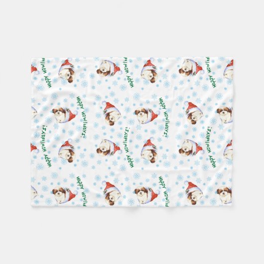 Happy Howlidays Shih Tzu Fleece Blanket (Voorkant (Horizontaal))