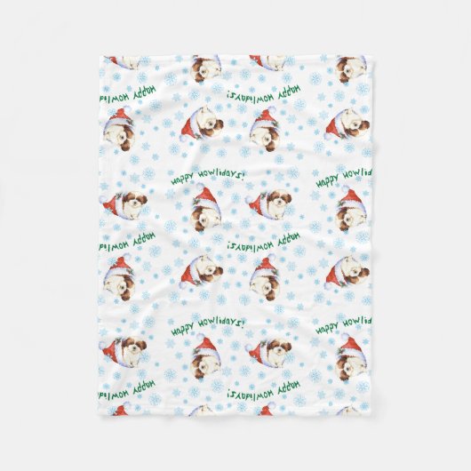 Happy Howlidays Shih Tzu Fleece Blanket Deken (Voorkant)