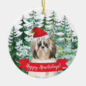 Happy Howlidays Shih tzu Longer Hair Dog Kerstmis Keramisch Ornament (Voorkant)