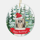 Happy Howlidays Shih tzu Longer Hair Dog Kerstmis Keramisch Ornament (Links)