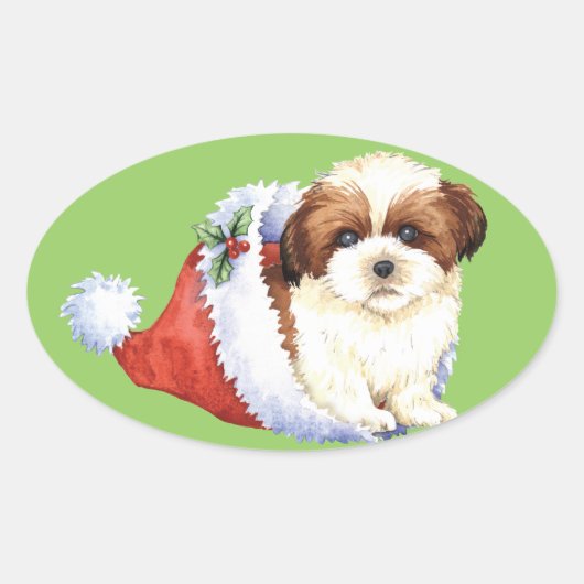 Happy Howlidays Shih Tzu Ovale Sticker (Voorkant)