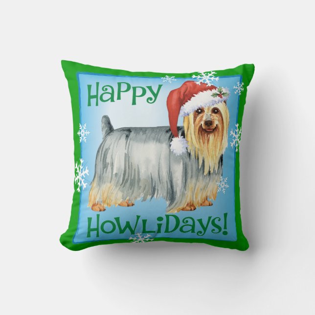 Happy Howlidays Silky Terrier Kussen (Voorkant)