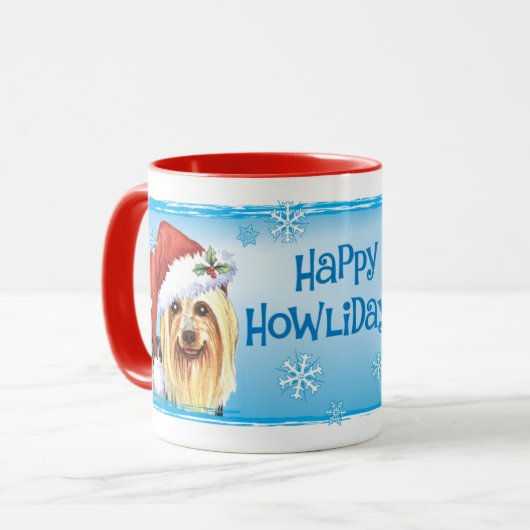 Happy Howlidays Silky Terrier Mok (Voorkant links)
