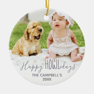 Happy HOWLidays Silver Grey Holiday Pet Foto Keramisch Ornament