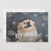 Happy Howlidays Silver Snowflakes Pet Foto Feestdagenkaart (Voorkant)