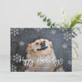 Happy Howlidays Silver Snowflakes Pet Foto Feestdagenkaart (Staand voorkant)