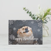 Happy Howlidays Silver Snowflakes Pet Foto Kaart (Staand voorkant)
