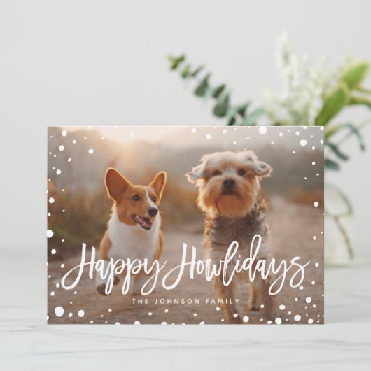 Happy Howlidays Snow | kerstfoto eten Feestdagenkaart (Staand voorkant)