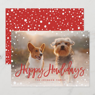 Happy Howlidays Snow Red kerstfoto eten Feestdagenkaart