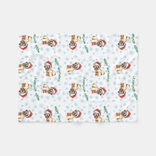 Happy Howlidays Soft Coated Wheaten Terrier Fleece Deken (Voorkant (Horizontaal))
