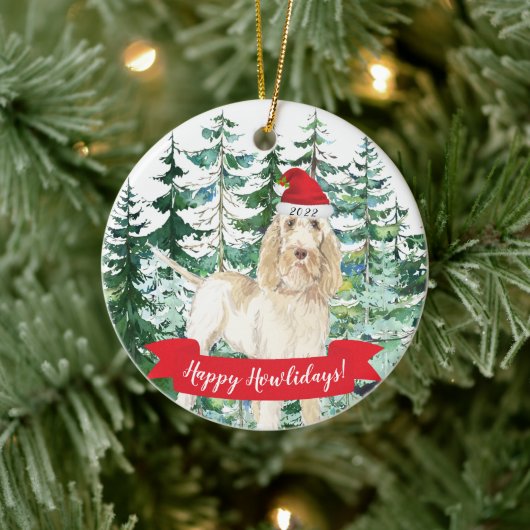 Happy Howlidays Spinone Italiano Dog Kerstmis Orn Keramisch Ornament (Boom)