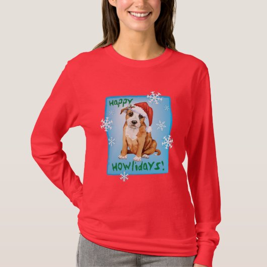 Happy Howlidays Staffordshire Bull Terrier T-shirt (Voorkant)