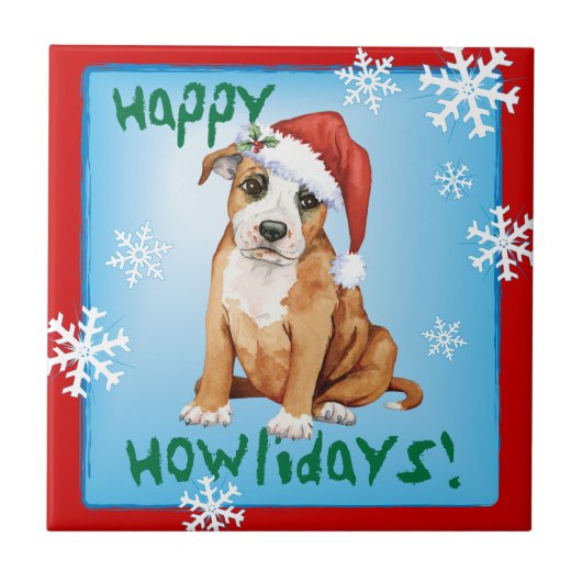 Happy Howlidays Staffordshire Bull Terrier Tegeltje (Voorkant)