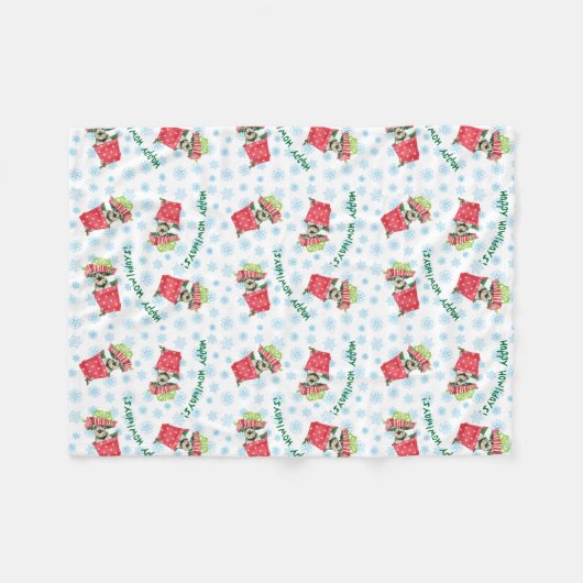 Happy Howlidays Standard Schnauzer Fleece Deken (Voorkant (Horizontaal))