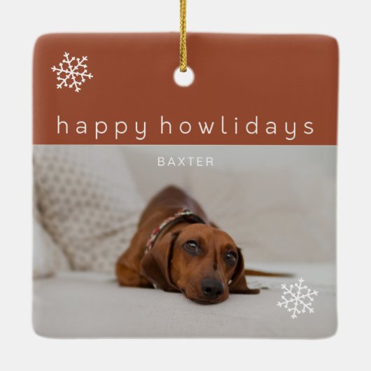 Happy Howlidays Terracotta Photo Pet Keramisch Ornament (Achterkant)