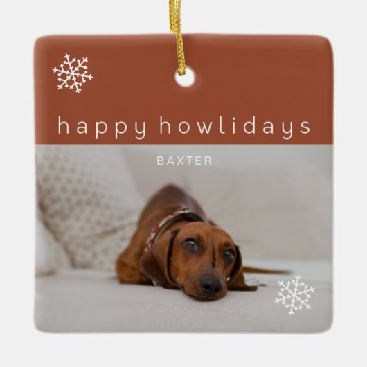 Happy Howlidays Terracotta Photo Pet Keramisch Ornament (Voorkant)