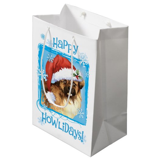 Happy Howlidays Tibetaans Spaniel Medium Cadeauzakje (Voorkant Gekanteld)