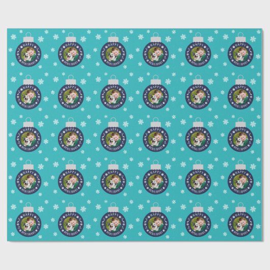 Happy Howlidays Turquoise Custom Dog Photo Cadeaupapier (Vlak)