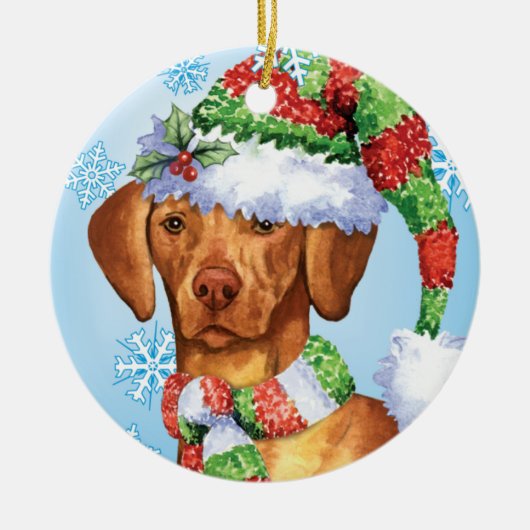 Happy Howlidays Vizsla Keramisch Ornament (Voorkant)