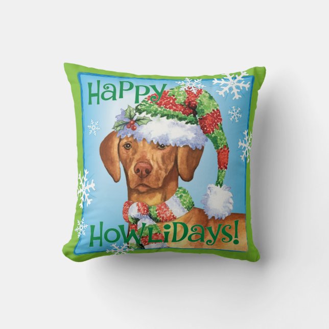 Happy Howlidays Vizsla Kussen (Voorkant)