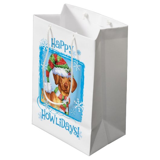 Happy Howlidays Vizsla Medium Cadeauzakje (Achterkant Gekanteld)