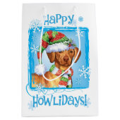 Happy Howlidays Vizsla Medium Cadeauzakje (Voorkant)