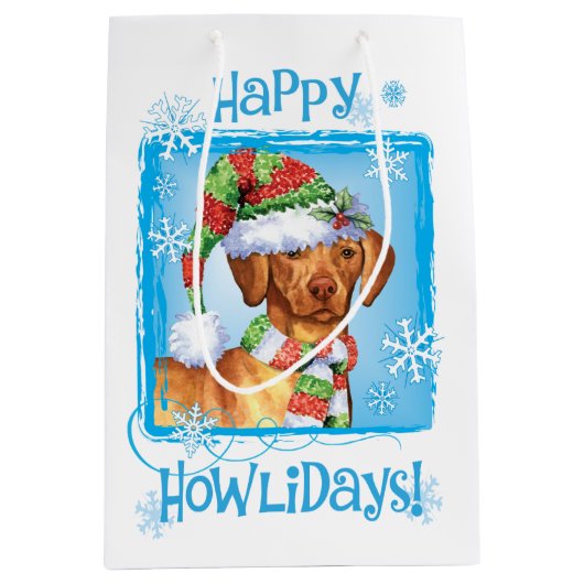 Happy Howlidays Vizsla Medium Cadeauzakje (Voorkant)