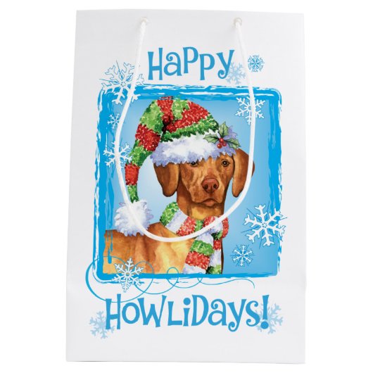 Happy Howlidays Vizsla Medium Cadeauzakje (Achterkant)