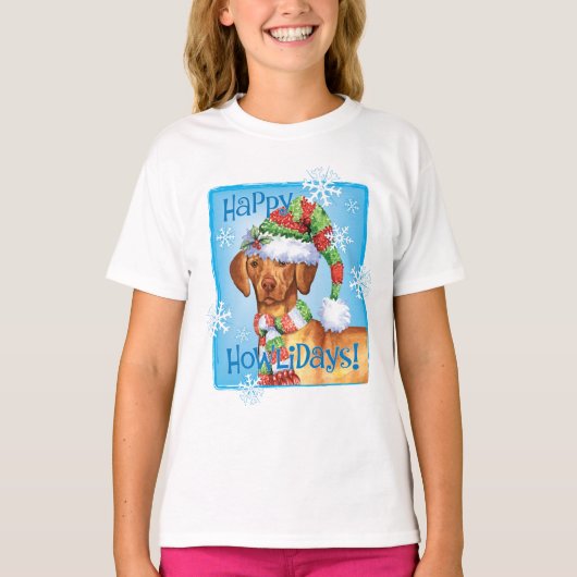 Happy Howlidays Vizsla T-Shirt (Voorkant)