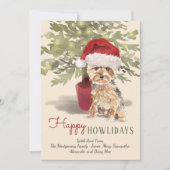 Happy Howlidays Waterverf Yorkshire Terrier Feestdagenkaart (Voorkant)