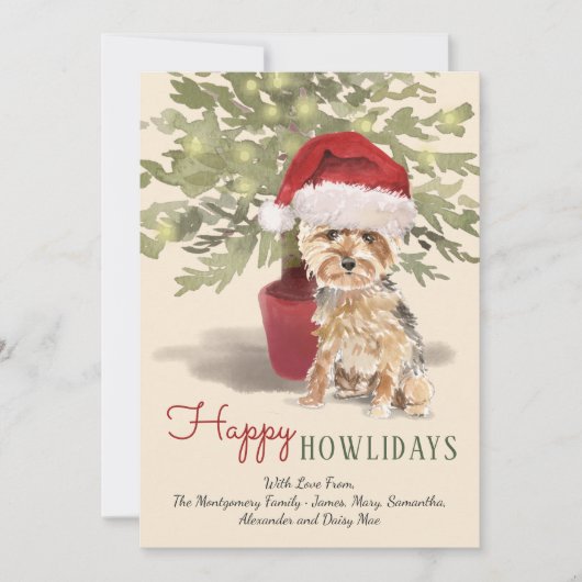 Happy Howlidays Waterverf Yorkshire Terrier Feestdagenkaart (Voorkant)